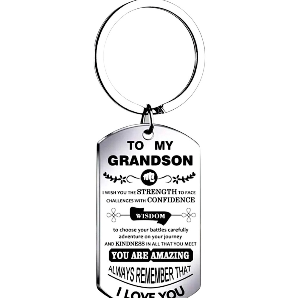 Grandson Keychain - Durable Stainless Steel with Engraved Message